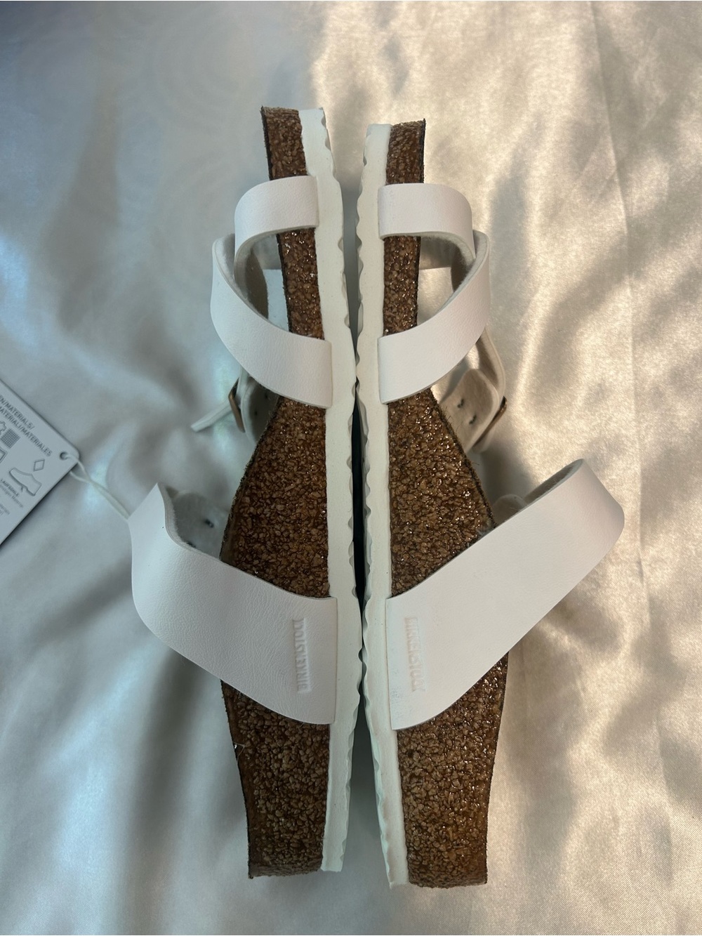 Birkenstock Miyari White Kids Sandals with Cork Footbed and Rose Gold Buckles - Picture 7 of 7